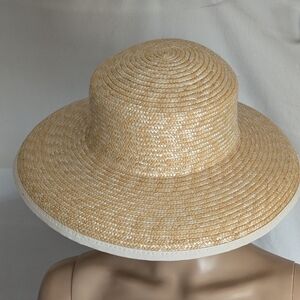 Straw Wide Brim Hat White Trim Brim